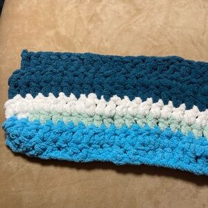 Handmade Crochet scarf  in Blue,white and Mint